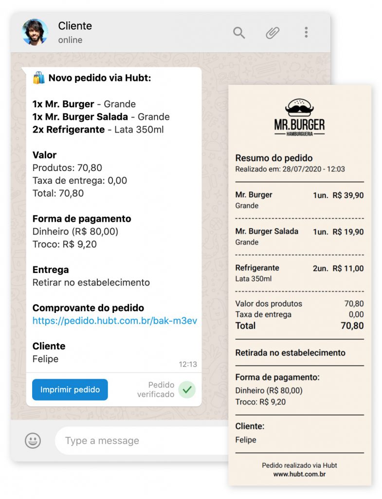 Impressão de pedidos do restaurante pelo Hubt