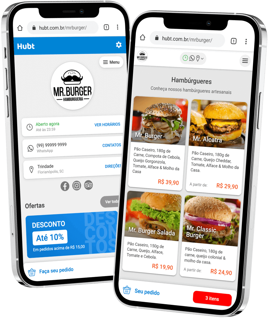 Exemplo do cardápio online no Hubt