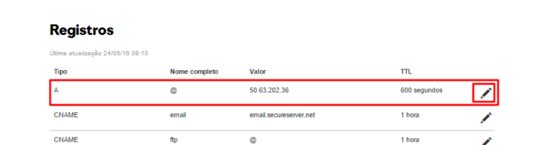 Imagem mostrando a configuração do CNAME host apontando para um destino específico, com ícones representando um globo, um link de conexão e uma engrenagem, simbolizando a funcionalidade de direcionar um domínio para um novo endereço usando registros CNAME.