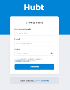 Imagem mostrando a opção de criar sua conta, com ícones representando um smartphone, um formulário de cadastro e um perfil de usuário, simbolizando a funcionalidade de registrar e configurar uma nova conta na plataforma.