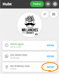 Imagem mostrando a inserção de um endereço completo, com ícones representando um smartphone, um formulário de endereço e um mapa, simbolizando a funcionalidade de adicionar e configurar informações de localização detalhadas na plataforma.