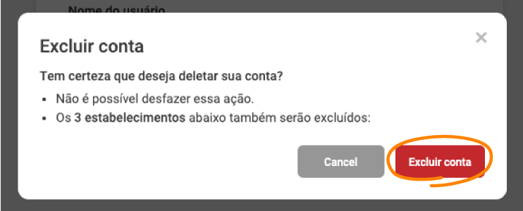 Imagem mostrando a opção de excluir conta, com ícones representando um smartphone, uma lixeira e um perfil de usuário, simbolizando a funcionalidade de remover permanentemente uma conta de usuário da plataforma.