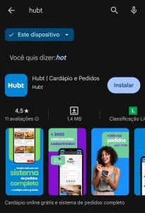 Imagem promovendo o aplicativo do Hubt na Play Store, com ícones representando um smartphone, o logotipo do Hubt e o logotipo da Play Store, simbolizando a disponibilidade do aplicativo para download na plataforma de aplicativos do Google.