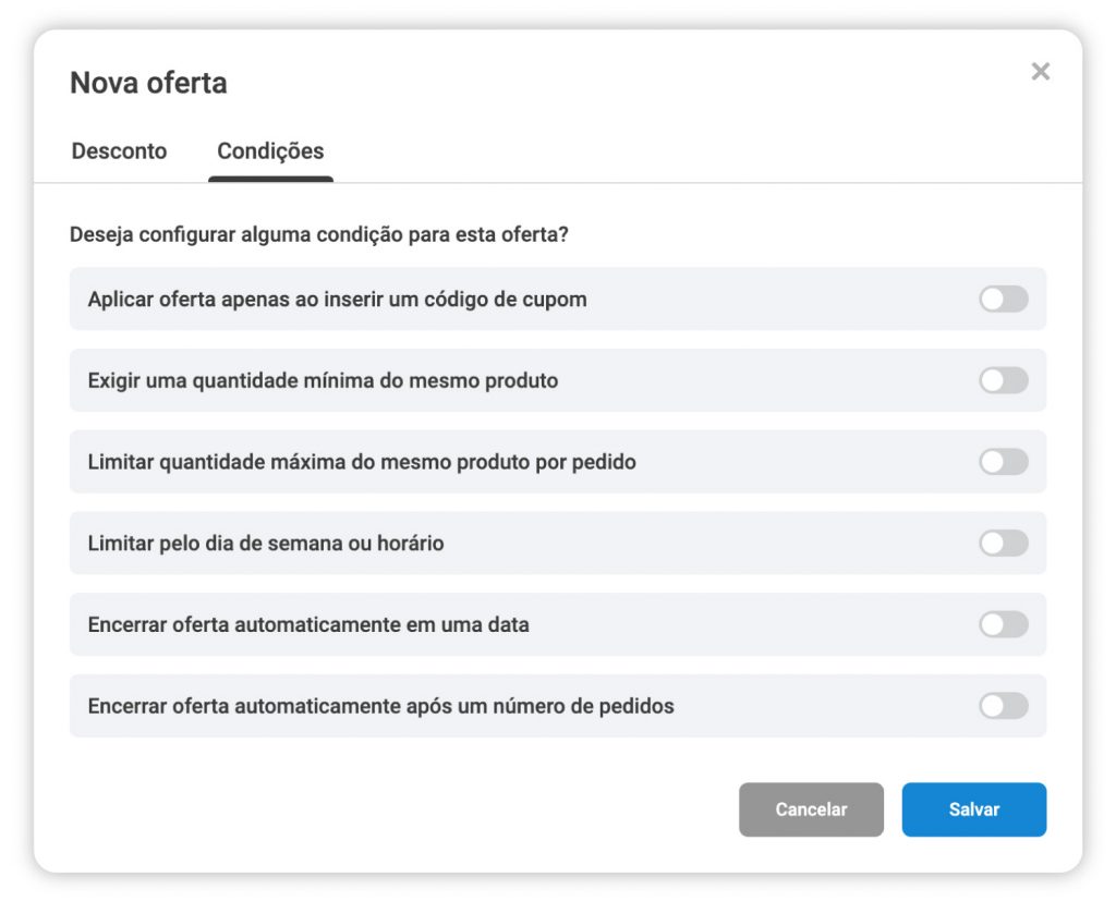 Imagem mostrando a configuração das condições da oferta no Hubt, com ícones representando um smartphone, um documento com texto e uma engrenagem, simbolizando a facilidade de definir e ajustar as condições e termos das ofertas promocionais na plataforma Hubt.