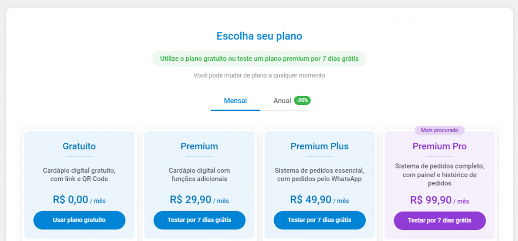 Imagem promovendo a opção de testar planos grátis, com ícones representando um smartphone, um calendário e uma etiqueta de gratuidade, simbolizando a funcionalidade de experimentar diferentes planos de serviço sem custo inicial na plataforma.