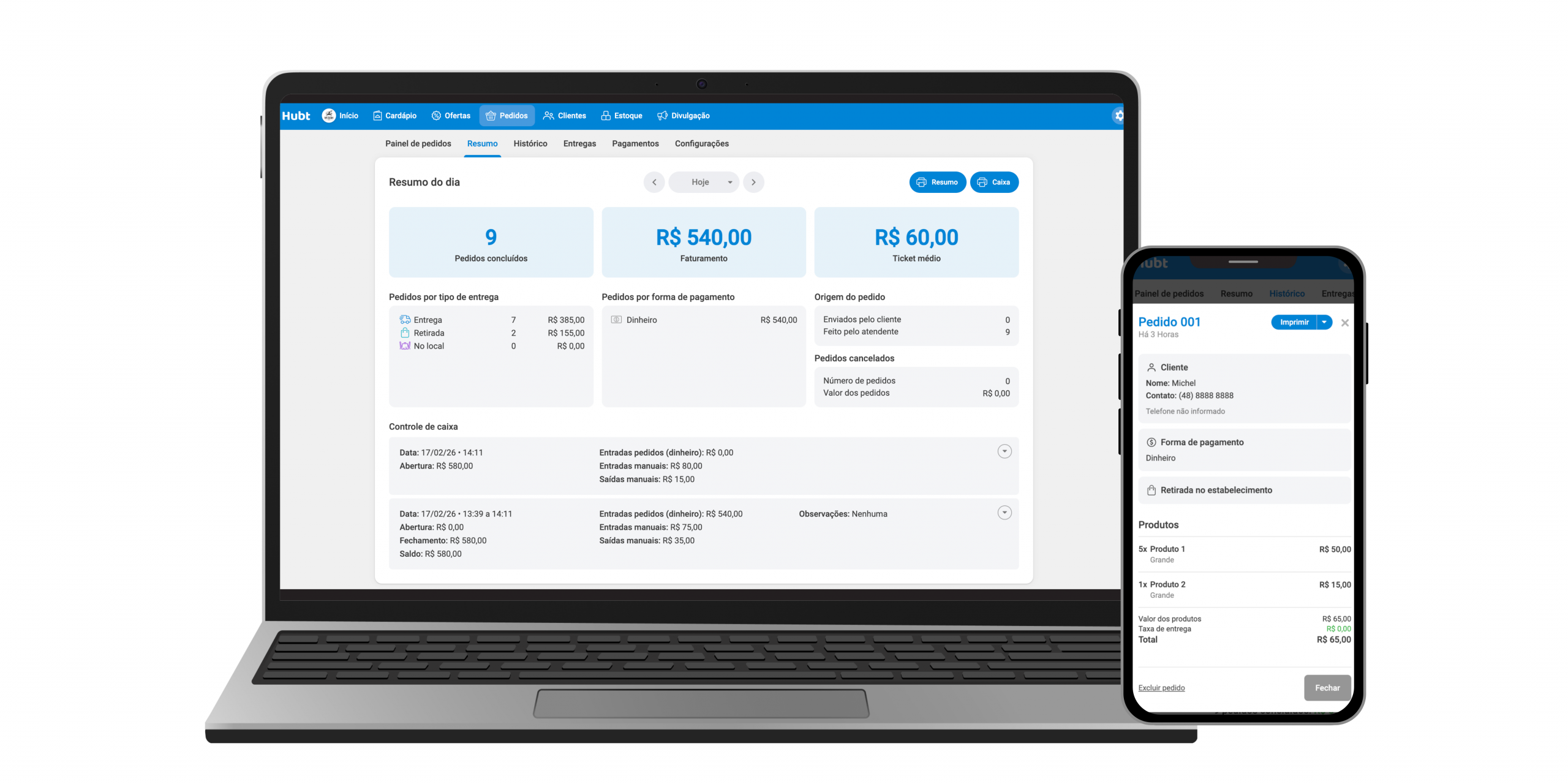 Simples, claro e organizado. Pedidos, caixa e faturamento em um só lugar.