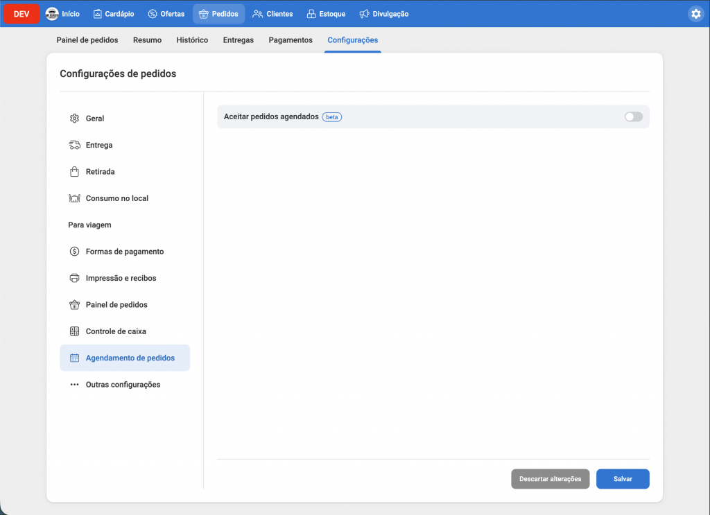 ativar agendamento de pedidos