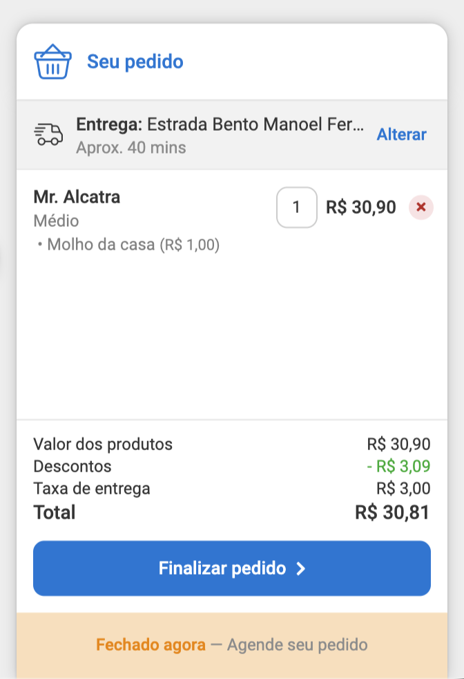 loja fechada no hubt com agendamento ativo