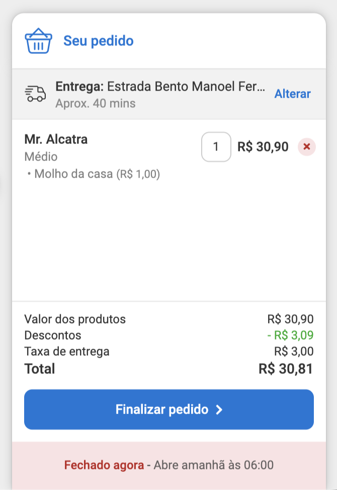 loja fechada sem agendamento de pedidos