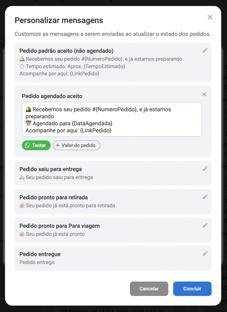 agendamento de pedidos com mensagem automática personalizada no whatsapp