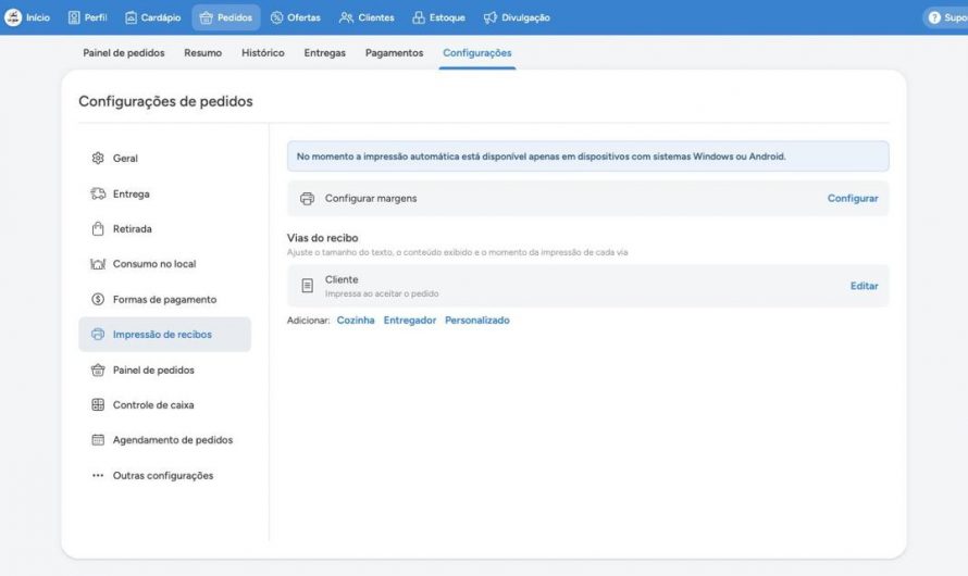 Como configurar a impressão de recibos