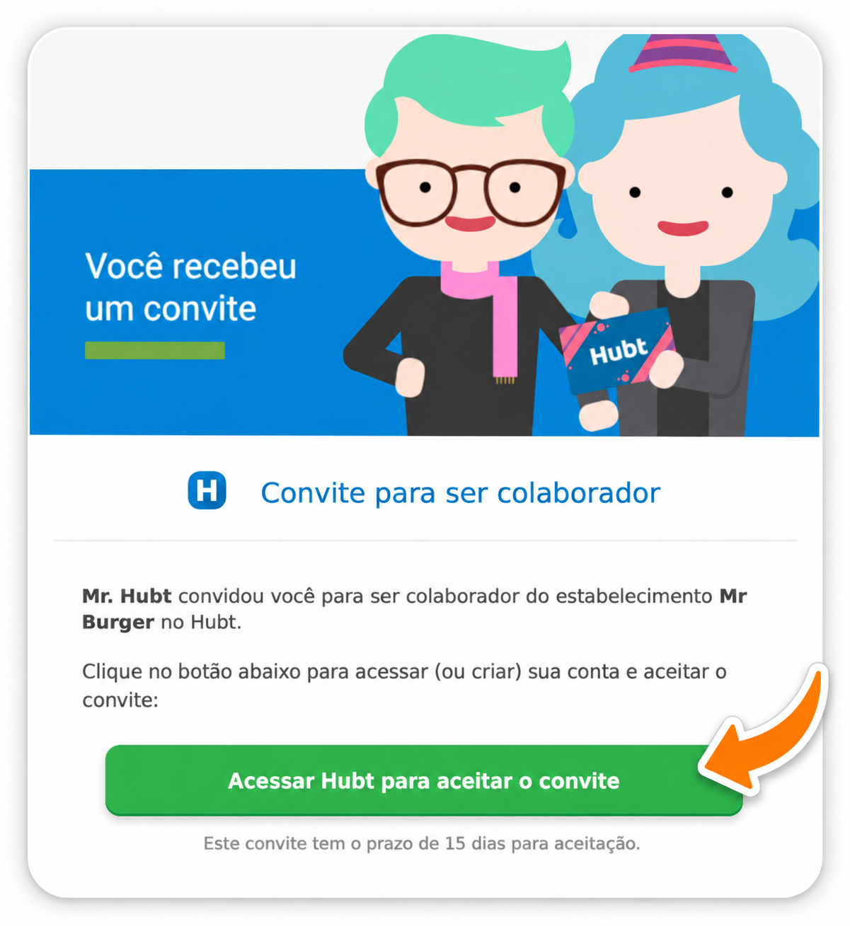 E-mail de convite do Hubt, com o título Convite para ser colaborador