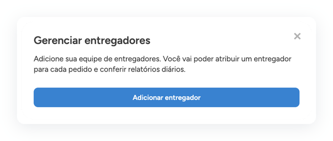 Janela Gerenciar entregadores ainda vazia, com o botão Adicionar entregador