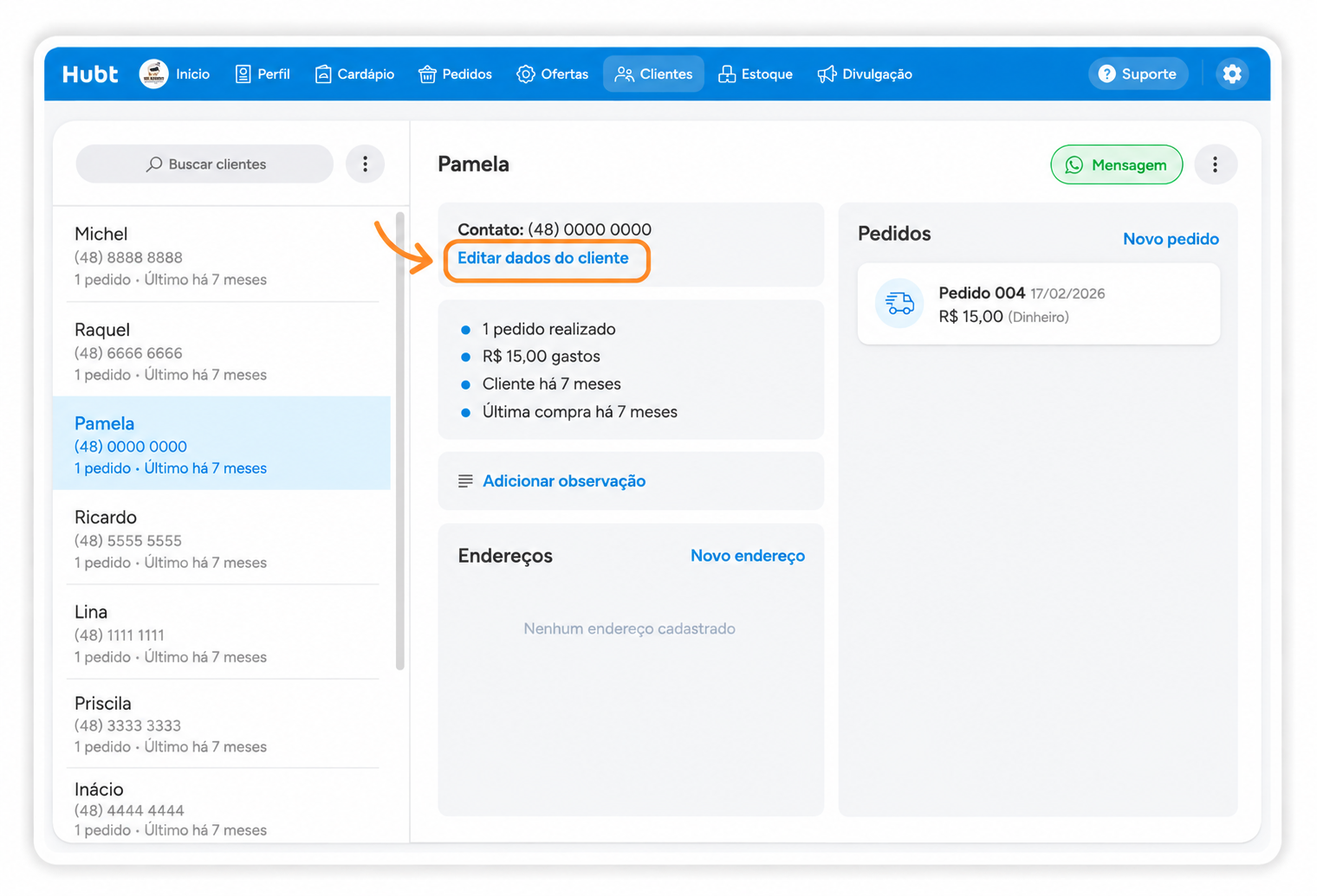 Ficha do cliente com o link Editar dados do cliente destacado