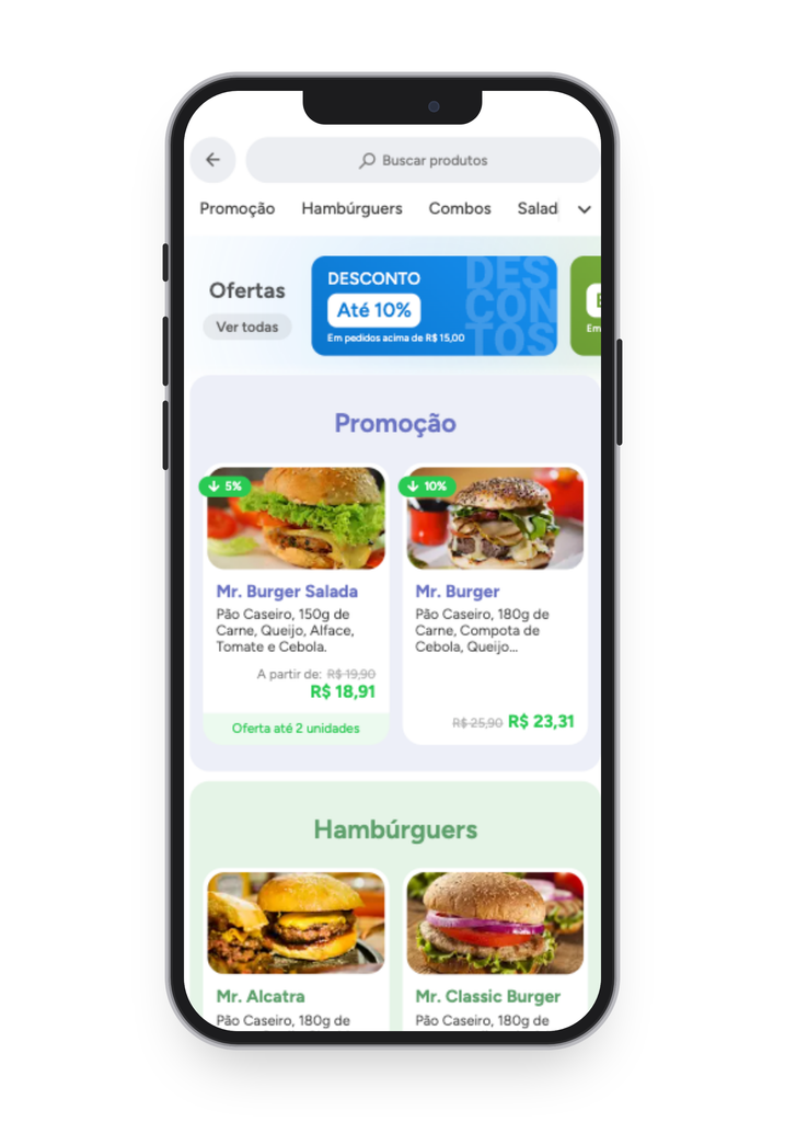 Cardápio no celular com a faixa da oferta no topo