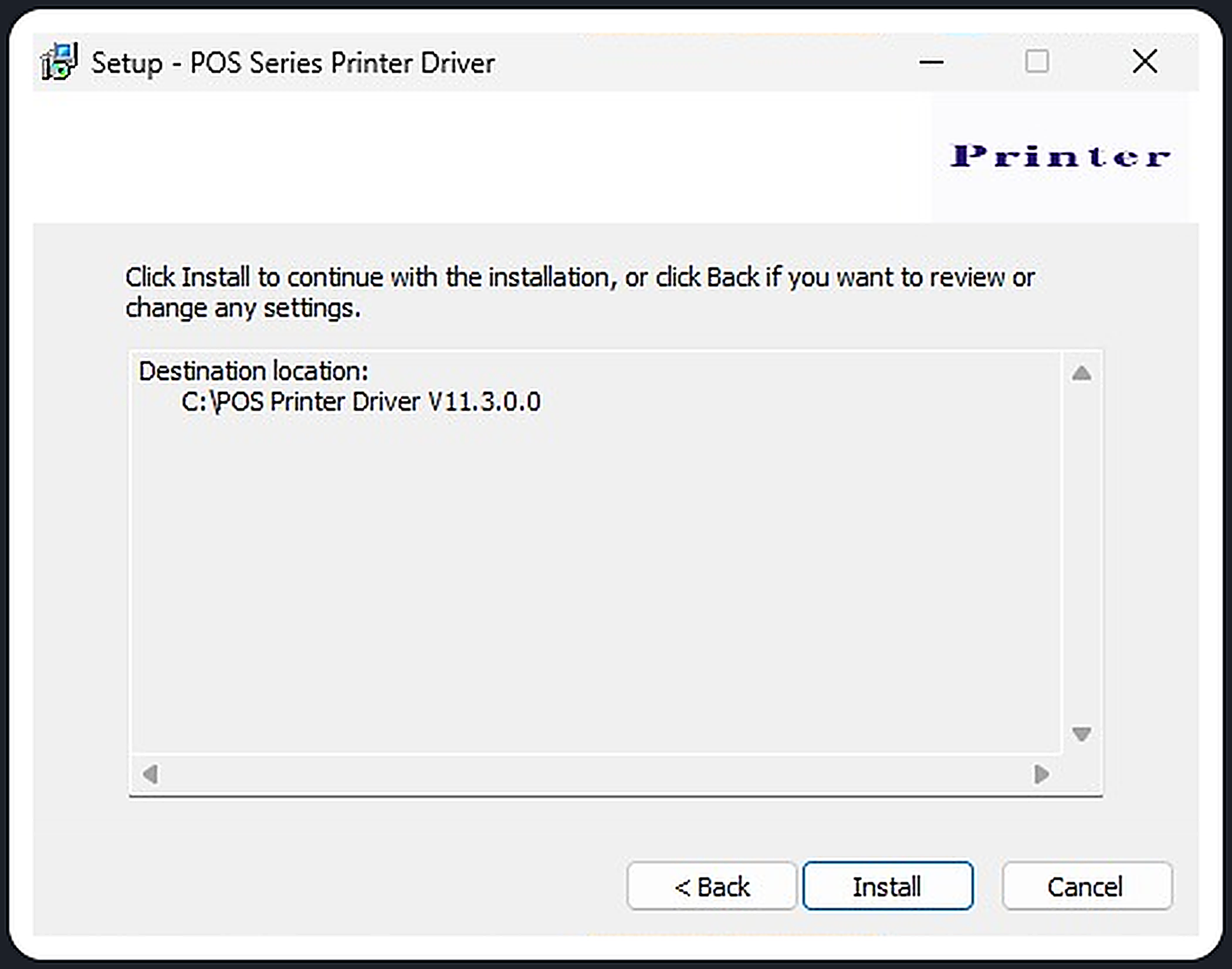 Tela de confirmação antes de instalar o driver da POS