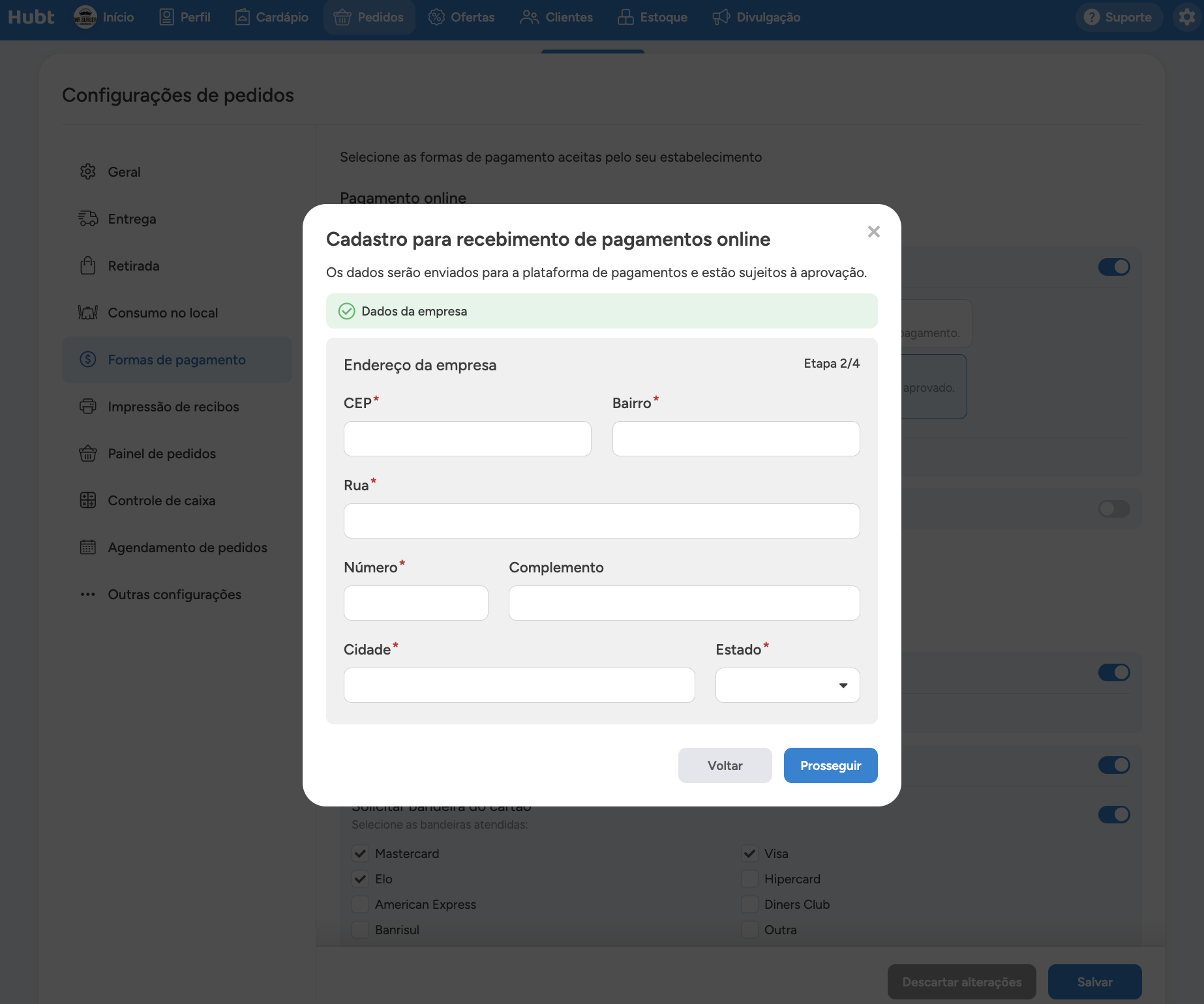 Etapa 2 de 4 do cadastro, com o endereco da empresa