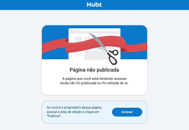 Aviso de página não publicada que o cliente vê ao abrir o link