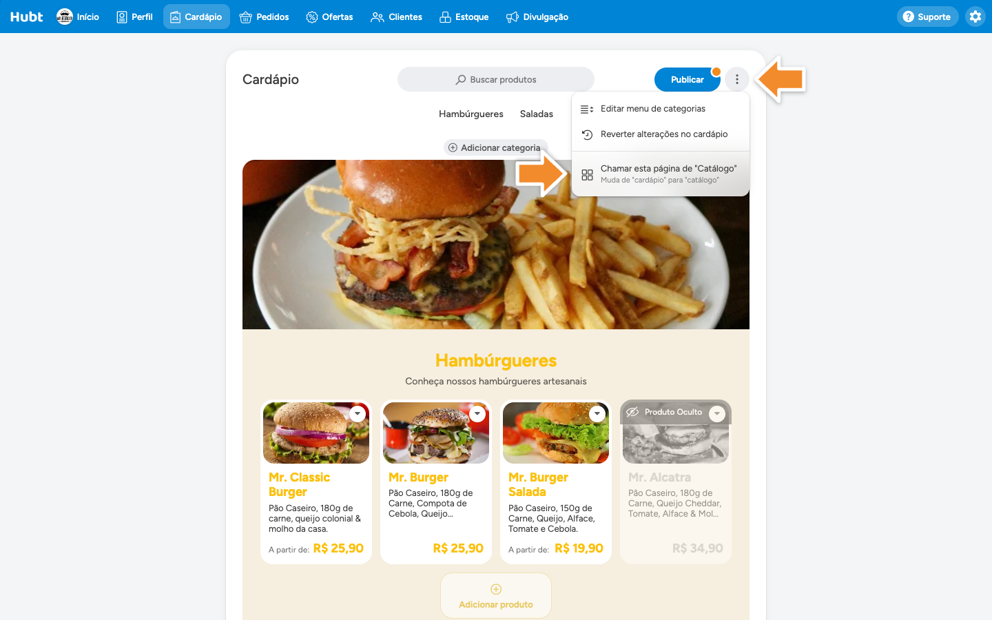 Menu tres pontos