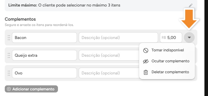 Menu complemento