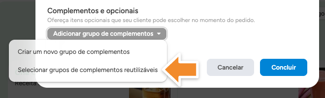 Menu adicionar