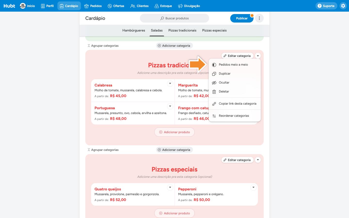 Menu categoria