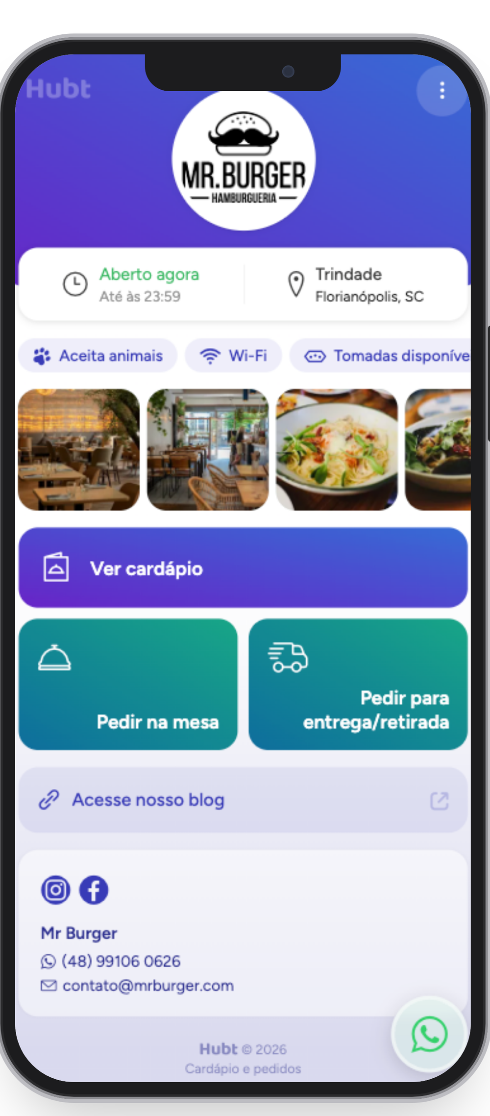 Perfil no celular com os botões da página, onde o botão com link aparece abaixo dos botões de pedido