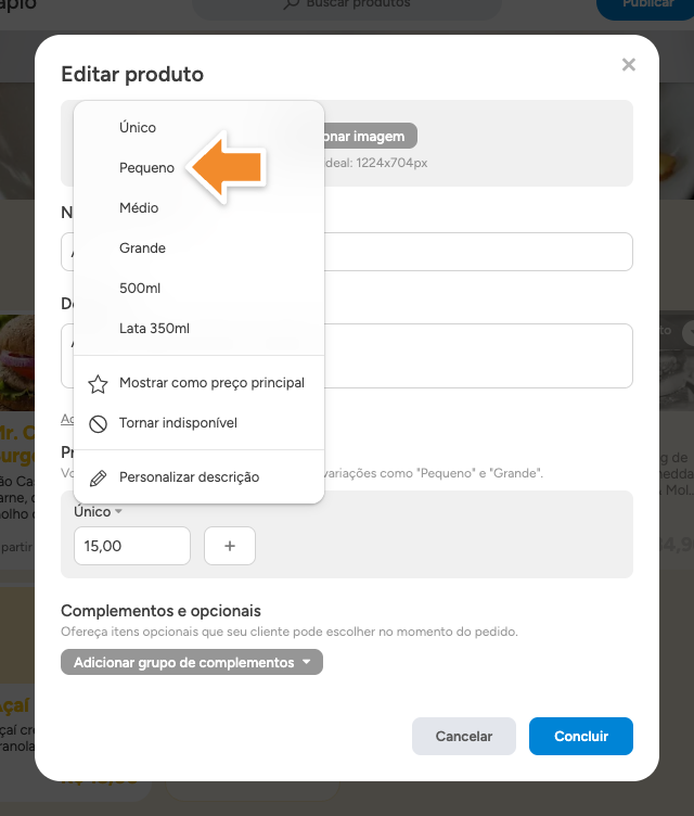 Menu nomes